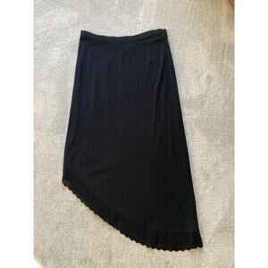 Misook Black Asymmetrical Lace Eyelet Knit Skirt Medium Career 90s Minimalist